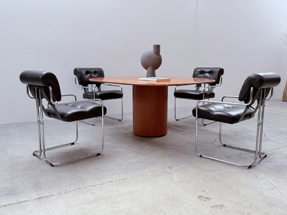 Image 1 of Set of 4 Guido Faleschini for i4Mariani "Tucroma" chairs leather black chrome, Italy 1970s