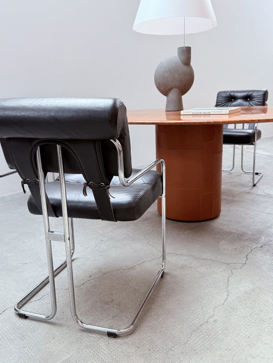 Image 1 of Set of 4 Guido Faleschini for i4Mariani "Tucroma" chairs leather black chrome, Italy 1970s