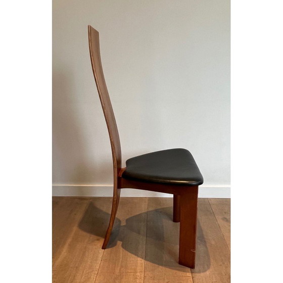 Image 1 of Coppia di sedie vintage in legno esotico e pelle, 1970