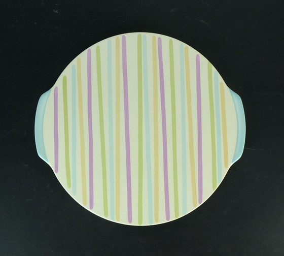Image 1 of 1950s cake plate gruenstadt with stripe pattern in pastel colors