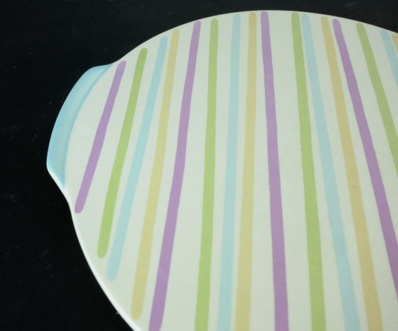 Image 1 of 1950s cake plate gruenstadt with stripe pattern in pastel colors