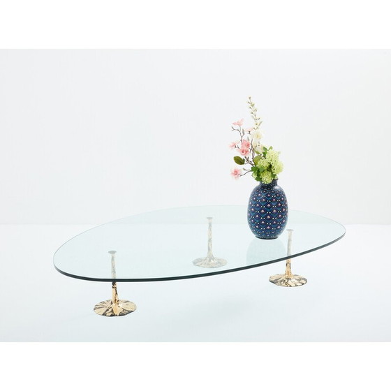 Image 1 of Vintage gilded wrought iron coffee table with gold leaf, 1970