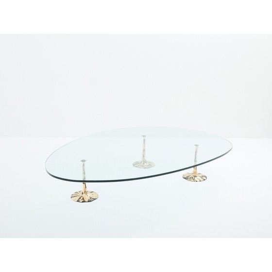 Image 1 of Vintage gilded wrought iron coffee table with gold leaf, 1970