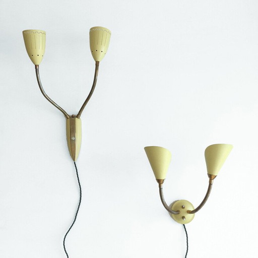 Pair of vintage yellow wall lamps with flexible arm, Denmark 1950