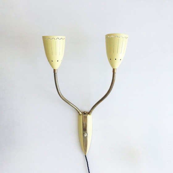 Image 1 of Pair of vintage yellow wall lamps with flexible arm, Denmark 1950