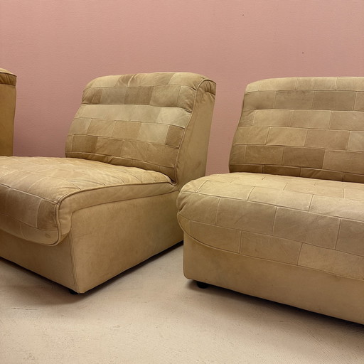 Modular Beige Leather Patchwork Sofa