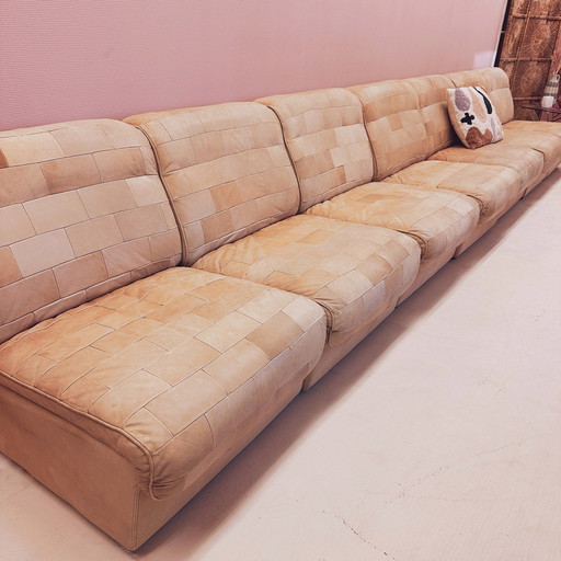 Modular Beige Leather Patchwork Sofa