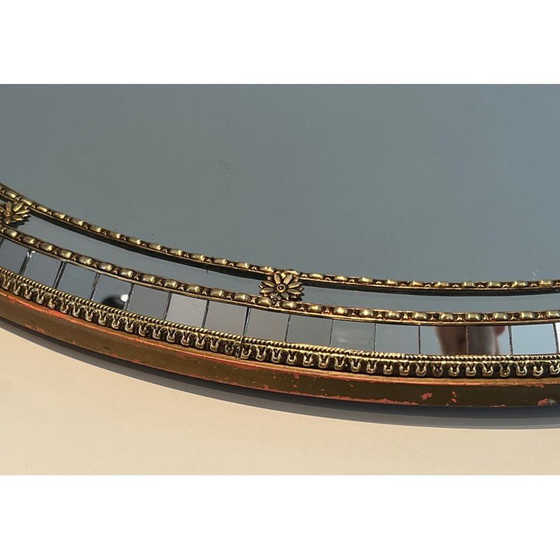 Image 1 of Vintage oval mirror with multi-faceted mirrors and brass garlands, France 1970