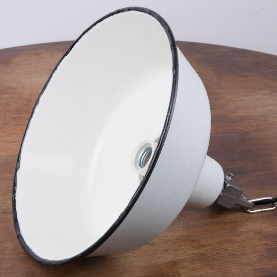 Image 1 of Vintage grey enamel pendant lamp, Poland 1960