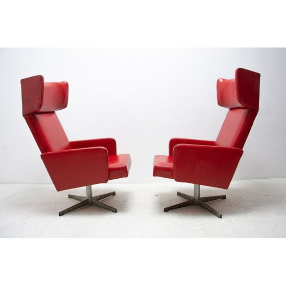 Image 1 of Pair of mid century Czechoslovak red swivel armchairs, 1970s