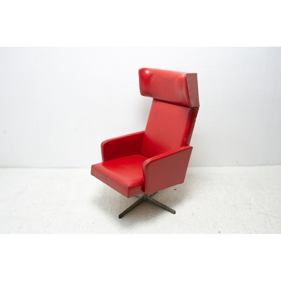 Image 1 of Pair of mid century Czechoslovak red swivel armchairs, 1970s