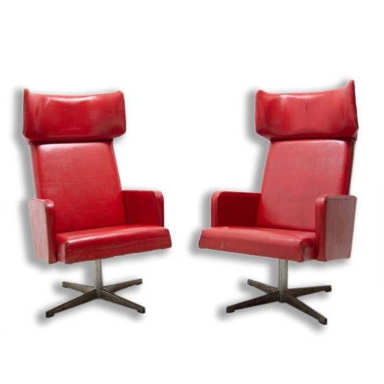 Image 1 of Pair of mid century Czechoslovak red swivel armchairs, 1970s