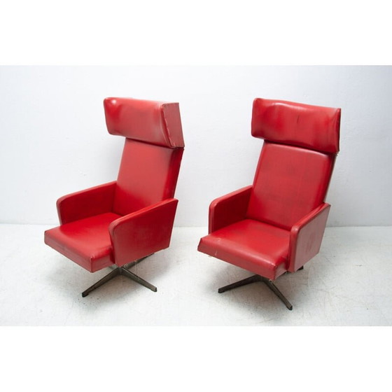 Image 1 of Pair of mid century Czechoslovak red swivel armchairs, 1970s
