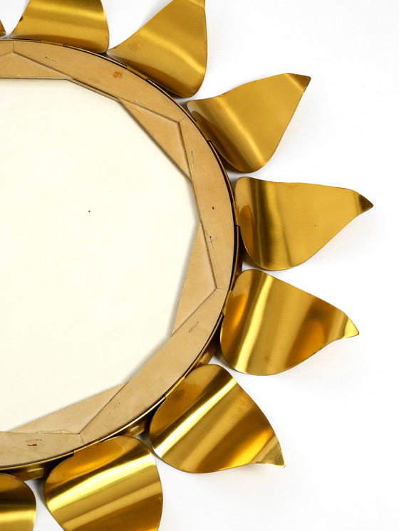 Image 1 of Beautiful round Mid Century brass sunburst wall mirror