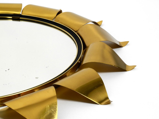 Image 1 of Beautiful round Mid Century brass sunburst wall mirror