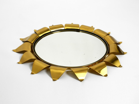 Image 1 of Beautiful round Mid Century brass sunburst wall mirror