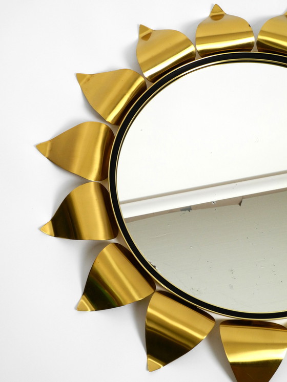 Image 1 of Beautiful round Mid Century brass sunburst wall mirror