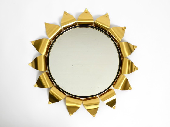 Image 1 of Beautiful round Mid Century brass sunburst wall mirror