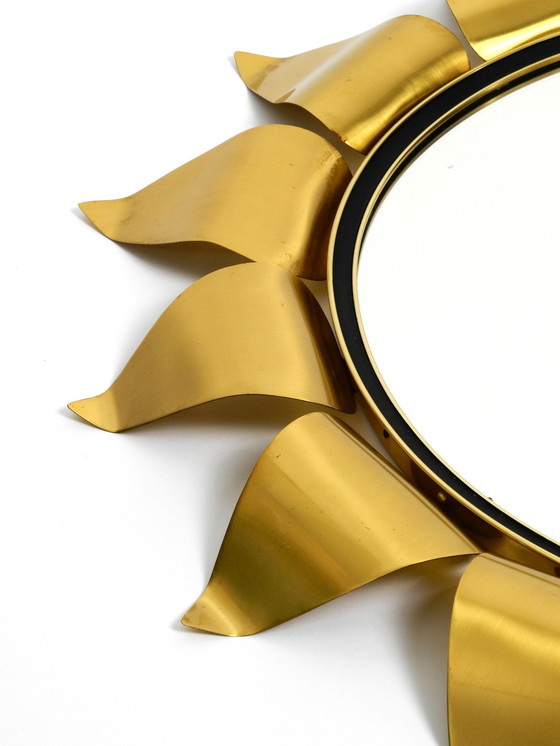 Image 1 of Beautiful round Mid Century brass sunburst wall mirror