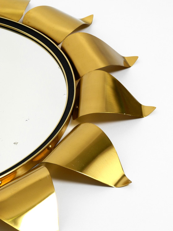 Image 1 of Beautiful round Mid Century brass sunburst wall mirror