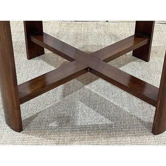 Image 1 of Vintage Art Deco side table in mahogany, fabric and glass