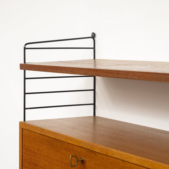 Image 1 of 60s wall shelf String, teak, with secretary container