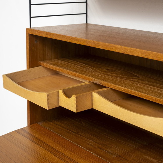 Image 1 of 60s wall shelf String, teak, with secretary container