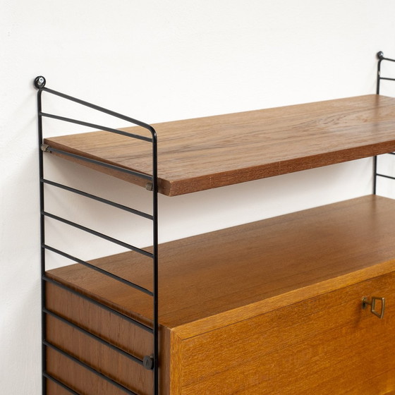 Image 1 of 60s wall shelf String, teak, with secretary container