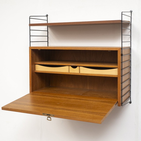 Image 1 of 60s wall shelf String, teak, with secretary container