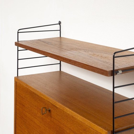 Image 1 of 60s wall shelf String, teak, with secretary container