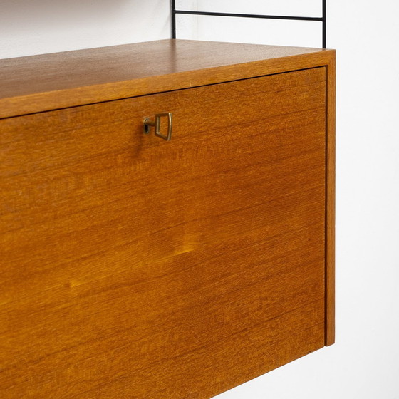 Image 1 of 60s wall shelf String, teak, with secretary container