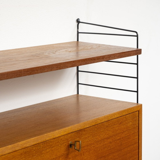 Image 1 of 60s wall shelf String, teak, with secretary container