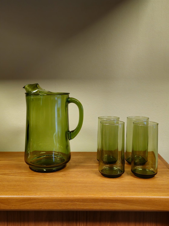 Image 1 of Vintage Carafe Water Jug Water Glasses Glasses Lime Green Glasses Green
