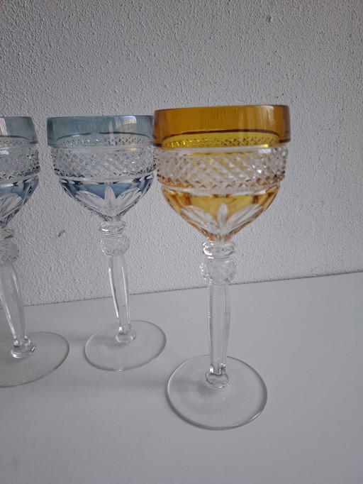 4 bicchieri da vino in cristallo vintage colorati
