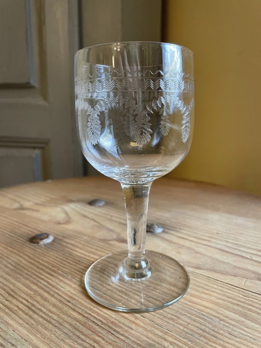 6 X 19th Century Hand Engraved Wine Glasses French