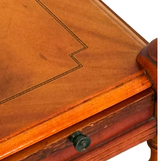 Image 1 of Vintage British - Side Table With Drawer - Leather Inlay And Brass Detailing - Georgian Style - Mounted On Wheels