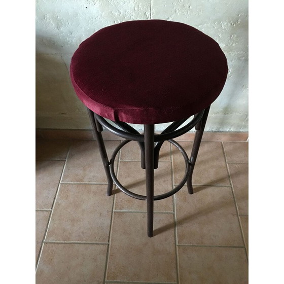 Image 1 of Set of 3 bar stools in metal and purple velvet - 1960s