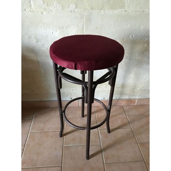 Image 1 of Set of 3 bar stools in metal and purple velvet - 1960s