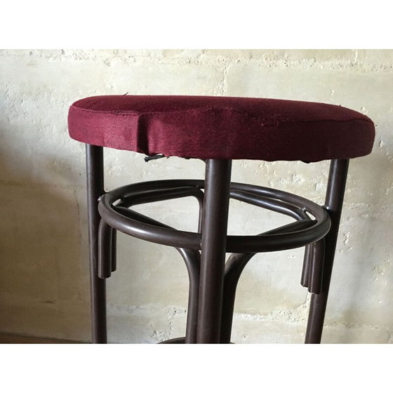 Image 1 of Set of 3 bar stools in metal and purple velvet - 1960s