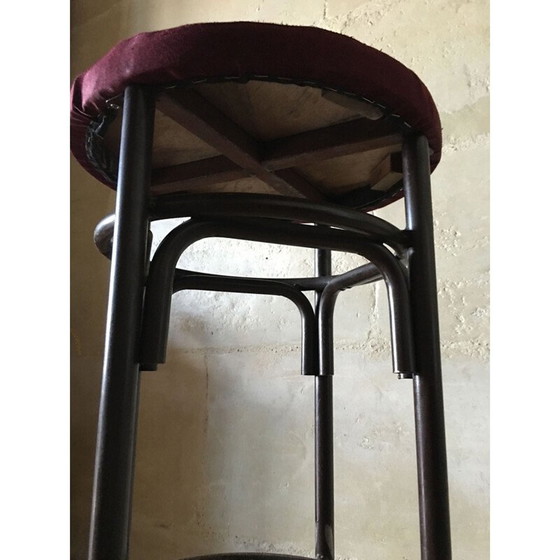 Image 1 of Set of 3 bar stools in metal and purple velvet - 1960s