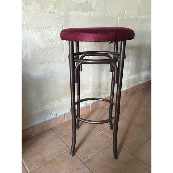 Image 1 of Set of 3 bar stools in metal and purple velvet - 1960s