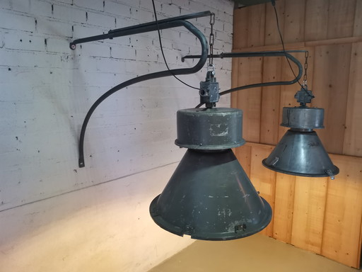 2x IIndustrial pendant lamp on wall bracket