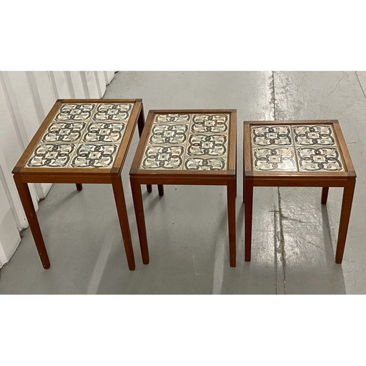 Danish vintage nesting tables with tile inlay, 1970s