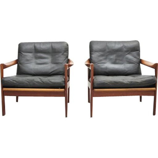 Pair of vintage armchairs in solid teak, 1950