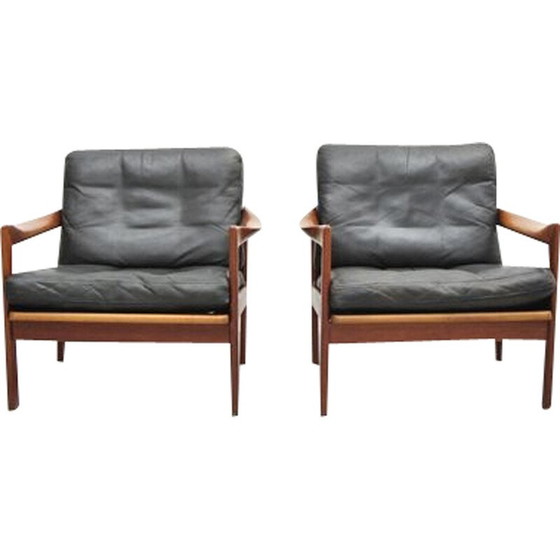 Image 1 of Pair of vintage armchairs in solid teak, 1950