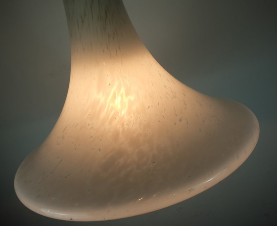 Image 1 of Large 1970S Glashuette Limburg Pendant Light White Opaline Bubble Glass Trumpet-Shaped Shade P283 4234