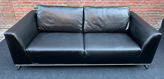 Image 1 of Molinari Black Leather 2 1/2 Seater Sofa.