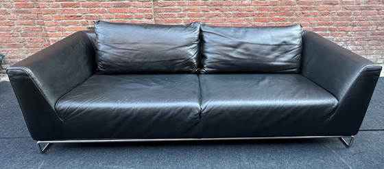 Image 1 of Molinari Black Leather 2 1/2 Seater Sofa.