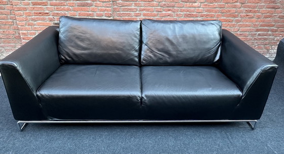 Image 1 of Molinari Black Leather 2 1/2 Seater Sofa.