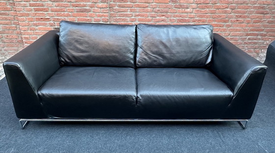 Image 1 of Molinari Black Leather 2 1/2 Seater Sofa.